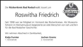 Anzeige von Roswitha Friedrich von MGO