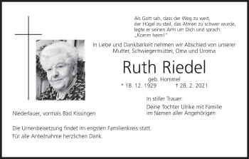 Anzeige von Ruth Riedel von MGO