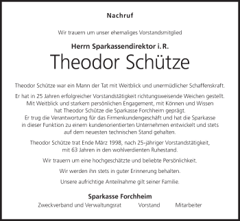Anzeige von Theodor Schütze von MGO