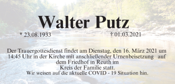 Anzeige von Walter Putz von MGO