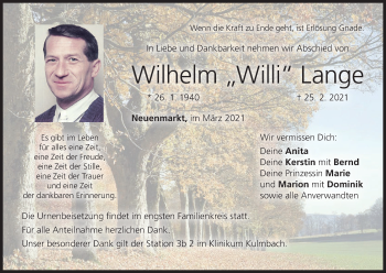 Anzeige von Wilhelm Lange von MGO