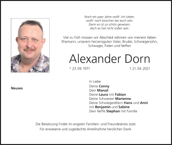 Anzeige von Alexander Dorn von MGO
