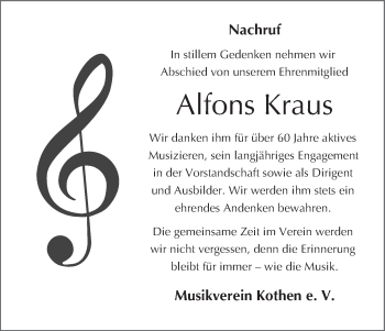 Anzeige von Alfons Kraus von MGO