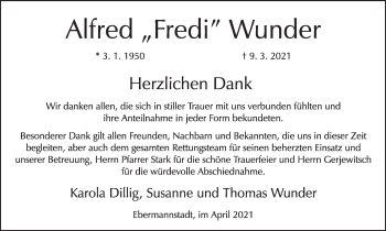 Anzeige von Alfred  Wunder von MGO