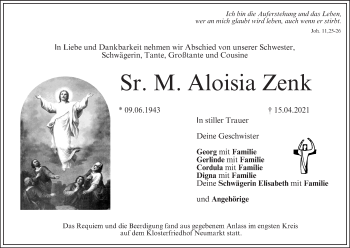 Anzeige von Aloisia Zenk von MGO