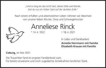 Anzeige von Anneliese Rinck von MGO