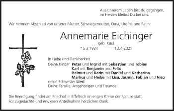 Anzeige von Annemarie Eichinger von MGO