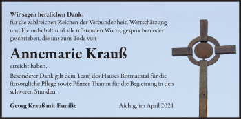 Anzeige von Annemarie Krauß von MGO