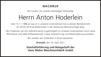 Anzeige von Anton Hoderlein von MGO