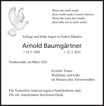 Anzeige von Arnold Baumgärtner von MGO