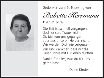 Anzeige von Babette Kerrmann von MGO