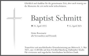 Anzeige von Baptist Schmitt von MGO