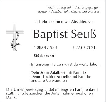Anzeige von Baptist Seuß von MGO