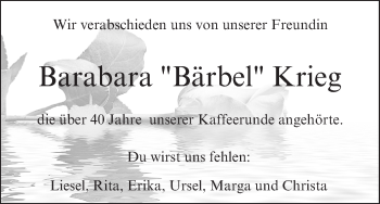 Anzeige von Barabara Krieg von MGO
