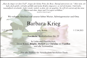 Anzeige von Barbara Krieg von MGO