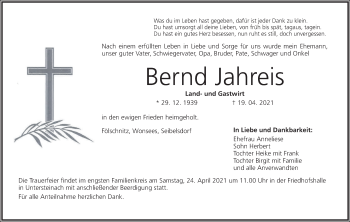 Anzeige von Bernd Jahreis von MGO