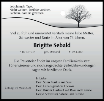 Anzeige von Brigitte Sebald von MGO