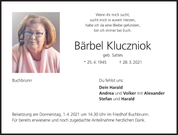 Anzeige von Bärbel Kluczniok von MGO