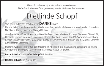 Anzeige von Dietlinde Schopf von MGO
