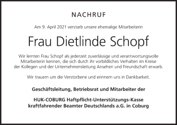 Anzeige von Dietlinde Schopf von MGO