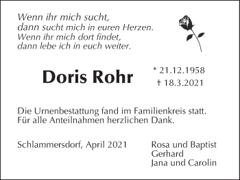 Anzeige von Doris Rohr von MGO