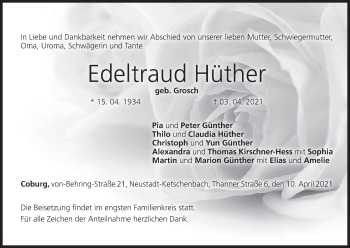Anzeige von Edeltraud Hüther von MGO