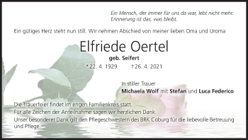 Anzeige von Elfriede Oertel von MGO