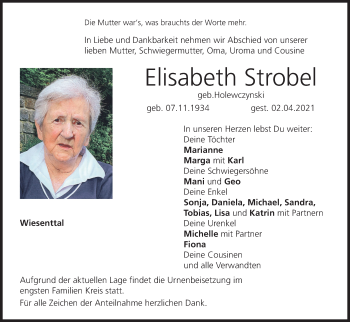 Anzeige von Elisabeth Strobel von MGO