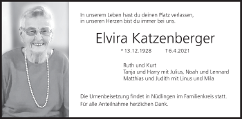 Anzeige von Elvira Katzenberger von MGO