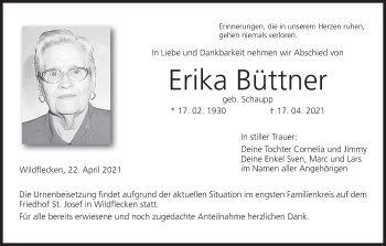 Anzeige von Erika Büttner von MGO