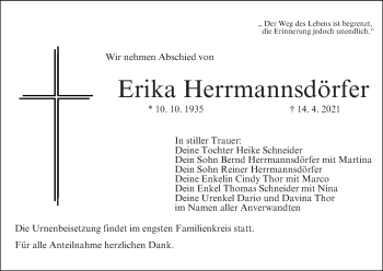 Anzeige von Erika Herrmannsdörfer von MGO