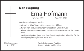 Anzeige von Erna Hofmann von MGO