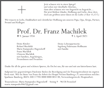 Anzeige von Franz Machilek von MGO