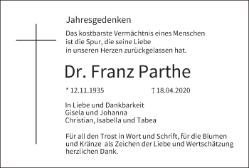 Anzeige von Franz Parthe von MGO