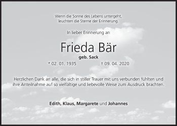 Anzeige von Frieda Bär von MGO