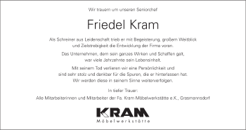 Anzeige von Friedel Kram von MGO
