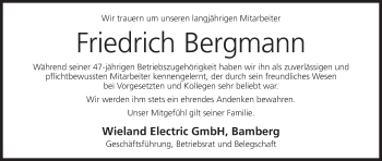 Anzeige von Friedrich Bergmann von MGO