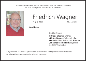 Anzeige von Friedrich Wagner von MGO