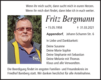Anzeige von Fritz Bergmann von MGO
