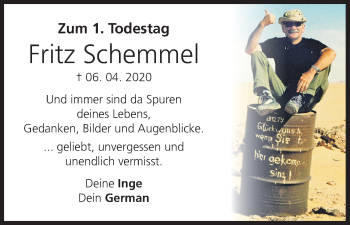 Anzeige von Fritz Schemmel von MGO