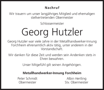 Anzeige von Georg Hutzler von MGO