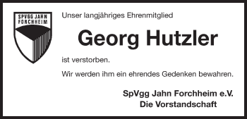 Anzeige von Georg Hutzler von MGO