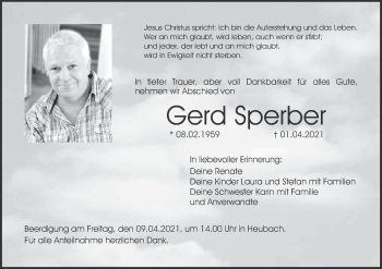 Anzeige von Gerd Sperber von MGO