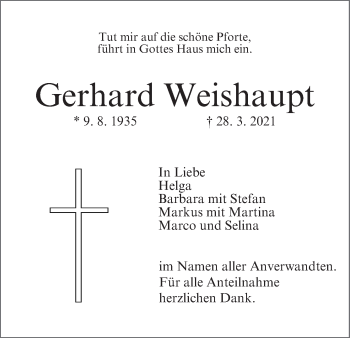 Anzeige von Gerhard Weishaupt von MGO