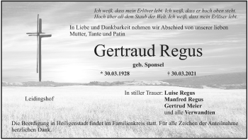 Anzeige von Gertraud Regus von MGO