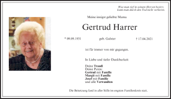 Anzeige von Gertrud Harrer von MGO