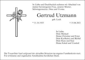 Anzeige von Gertrud Utzmann von MGO