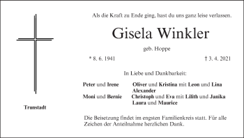 Anzeige von Gisela Winkler von MGO