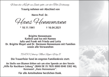 Anzeige von Hans Hennemann von MGO