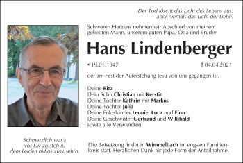 Anzeige von Hans Lindenberger von MGO